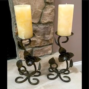 2 - Pier 1 Bronze Candlesticks and Candles